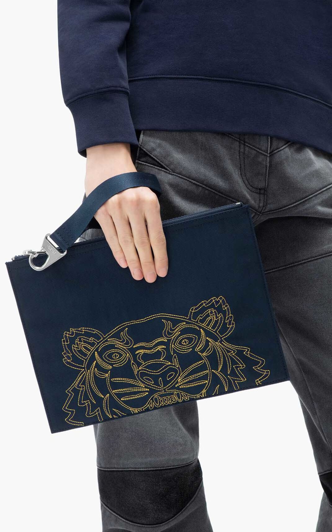 Kenzo Large Kampus Tiger Clutch Torbe Ženske - Tamnoplave Plave - Hrvatska QFWREZ972